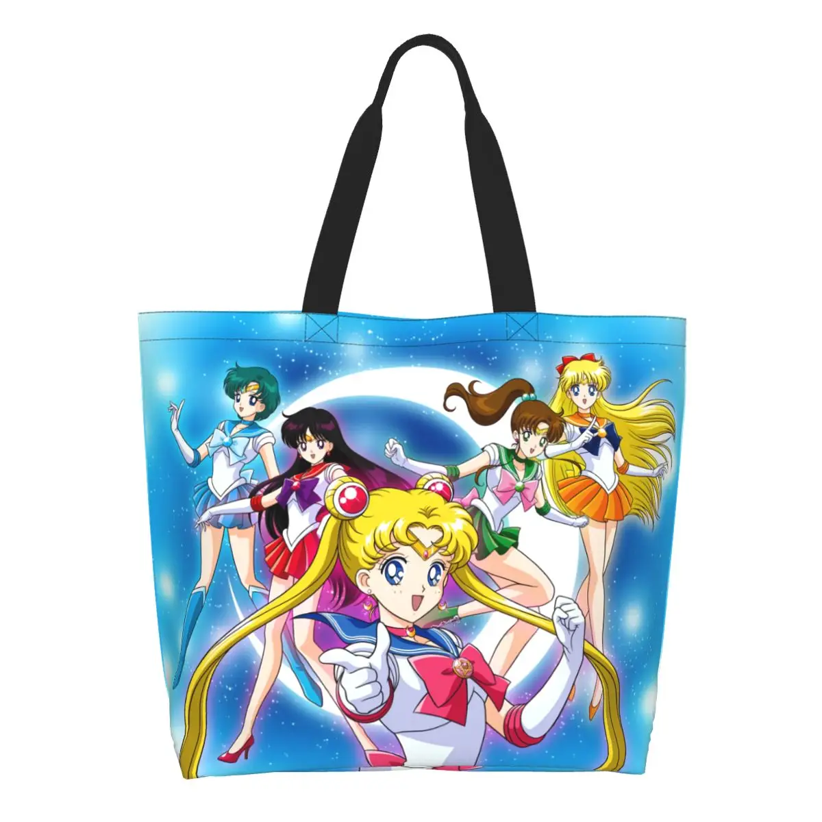 Bolso de compras japonés personalizado Shojo Sailor Manga, bolso de compras para comestibles, bolso de hombro de lona de Anime Moon Girl, bolso de mano de gran capacidad