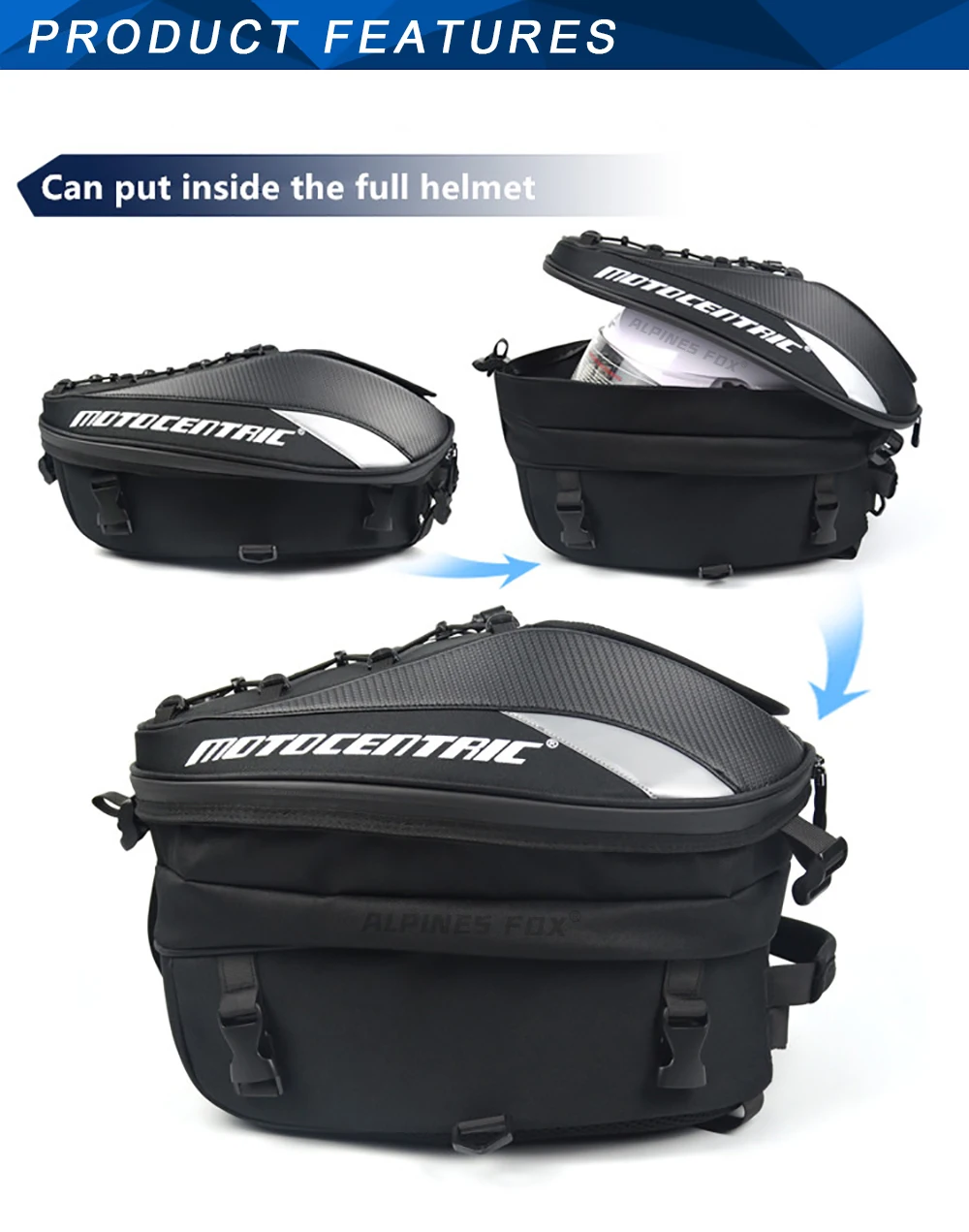 Moto zentrische wasserdichte Motorrad-Heck tasche Multifunktions-Rücksitz tasche Hochleistungs-Motorrad tasche Fahrer-Fallbein-Seiten tasche – Detail 5