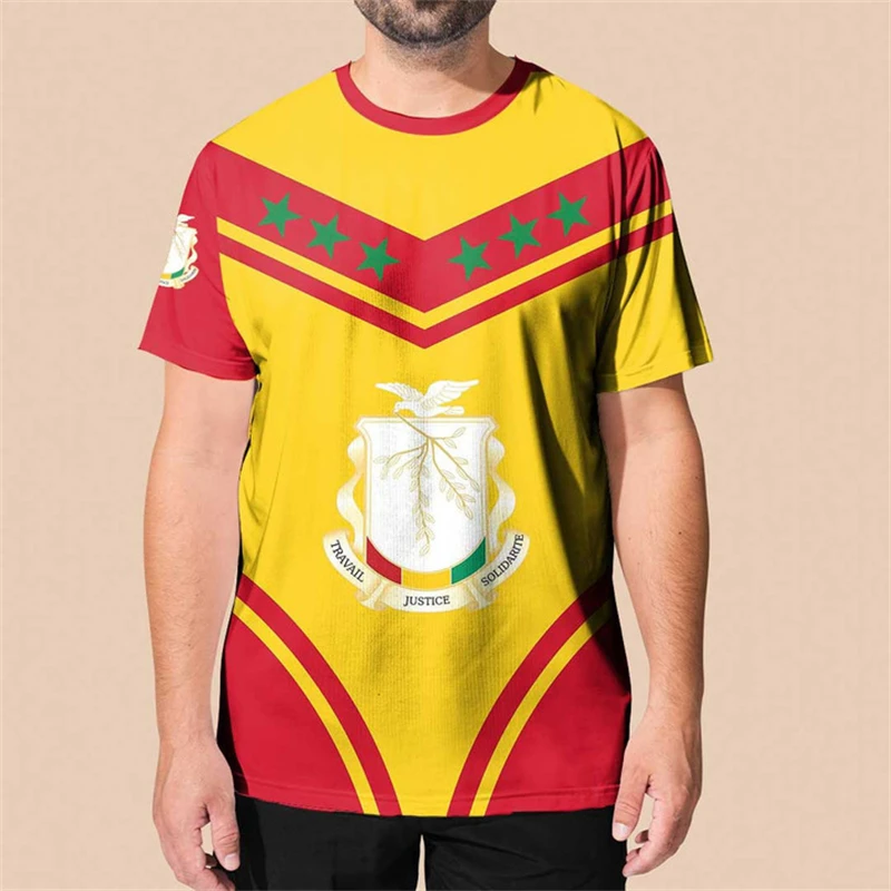 Guinea Men's T-shirts Casual Loose Round Neck GN Emblem Flag Short Sleeve Tops Tees Men's Clothing Oversized T shirts Streetwear