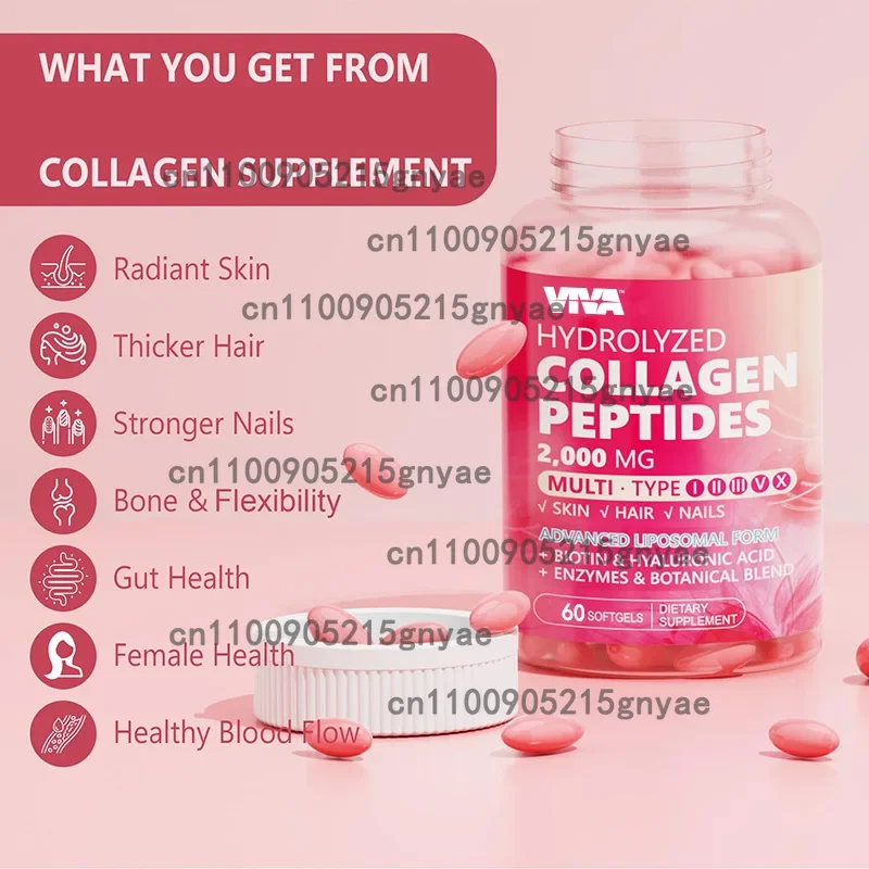 

Collagen Peptide Supplement Capsules (60 Count) | Features Vitamin C, Biotin & Hyaluronic Acid