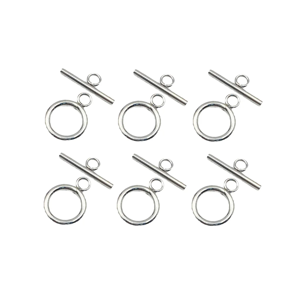 

20 Sets DIY Jewelry Buckles Stainless Steel TO Bracelet Necklace Buckle Platinum Flat Round Tibetan Style Toggle Clasps