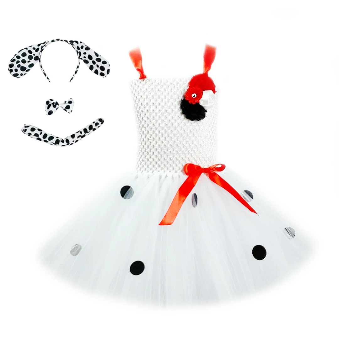 101 Dalmatians Costume Kids Halloween Costumes Spotted Dog Puppy Tutu Dress Up Baby Girl Holiday Party Clothes Children Clothing