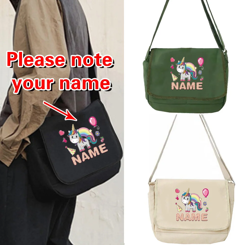 

Сумка-мессенджер с индивидуальным именем, парусиновая подростковая сумка через плечо, повседневная сумка, универсальная сумка-книга с откидной крышкой, кошелек через плечо