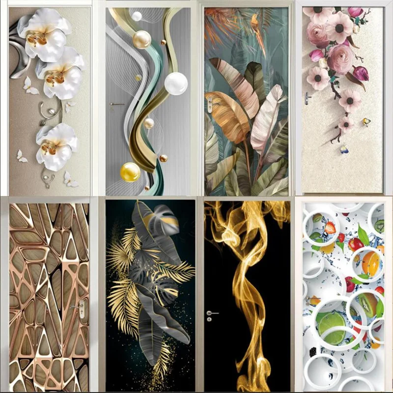 

Custom Modern 3D Abstract Wallpaper Living Room Art Door Waterproof PVC Door Sticker Self-Adhesive Mural Wall Stickers