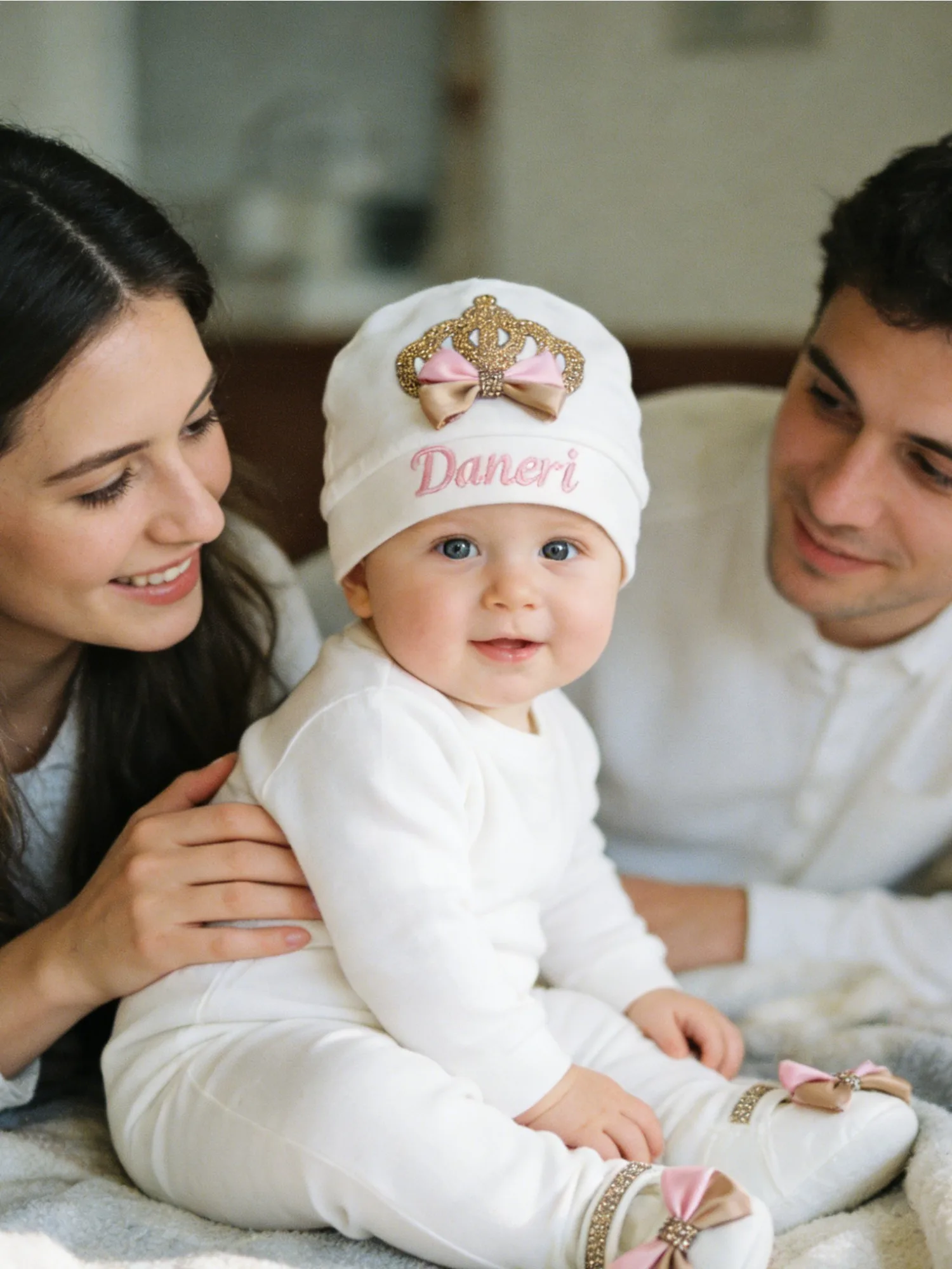 

Baby Girl Daneri Princess Gift Set - Onesie Hat Mittens Shoes with Crown Embroidery for Baptism
