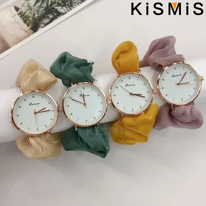 Creative Ribbon Digital Watch Colorful Fabric Band Quartz Watch No Clasp Bracelet Elegant Stylish Student Watch for Women
