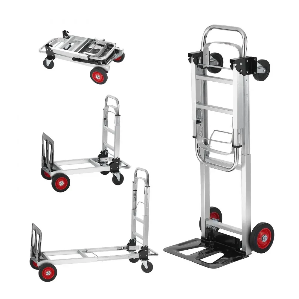 

SIHAO Aluminum Folding Hand Truck 2-in-1 Folding Hand Cart 400lbs Capacity Heavy Duty Industrial Collapsible Cart w/Rubber Wheel
