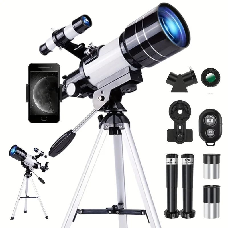 Telescope 70mm Aperture 300mm Portable Refractor Telescopes for Astronomy Beginners, Travel Telescopes Fully Multi-Coated Optics