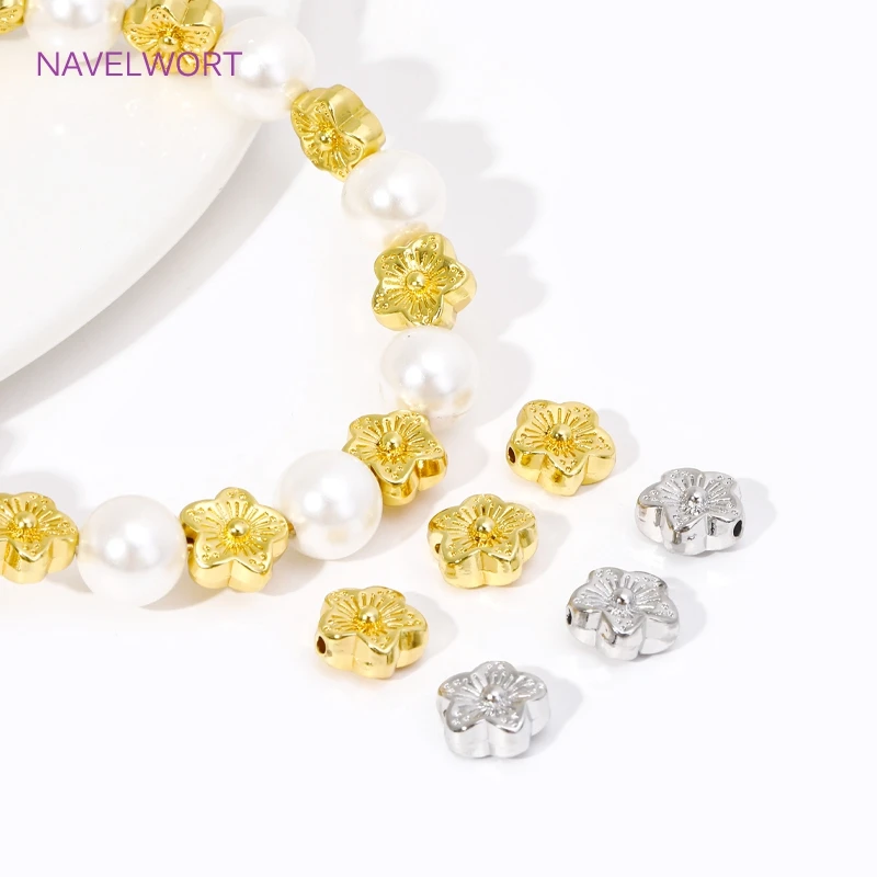 Beads Separator 18K Gold Plated Brass Plum Pattern Spacer Beads For Bracelet Making Accessories,DIY Jewelry Making Findings