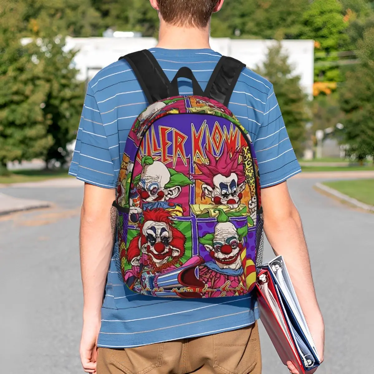 宇宙からキラークラウンバックパック学生男の子女の子ブックバッグ子供スクールバッグラップトップショルダーバッグ男性女性のための