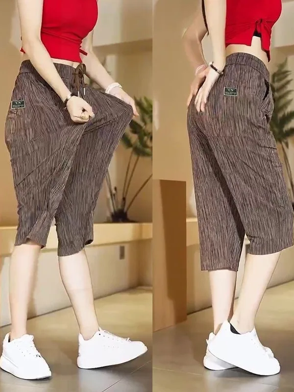 Ice Silk Sports Seven-Foot Pants Men's Thin Loose Summer New Elastic Casual Straight Leggings Large Size orts