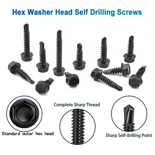 Imagen 2 del producto Tornillos autoperforantes de cabeza de arandela hexagonal, tornillo de rosca de Metal de hoja de Zinc negro 410, M4.2, M4.8, M5.5, M6.3, 8, #10, #12, #14, 10/20 piezas