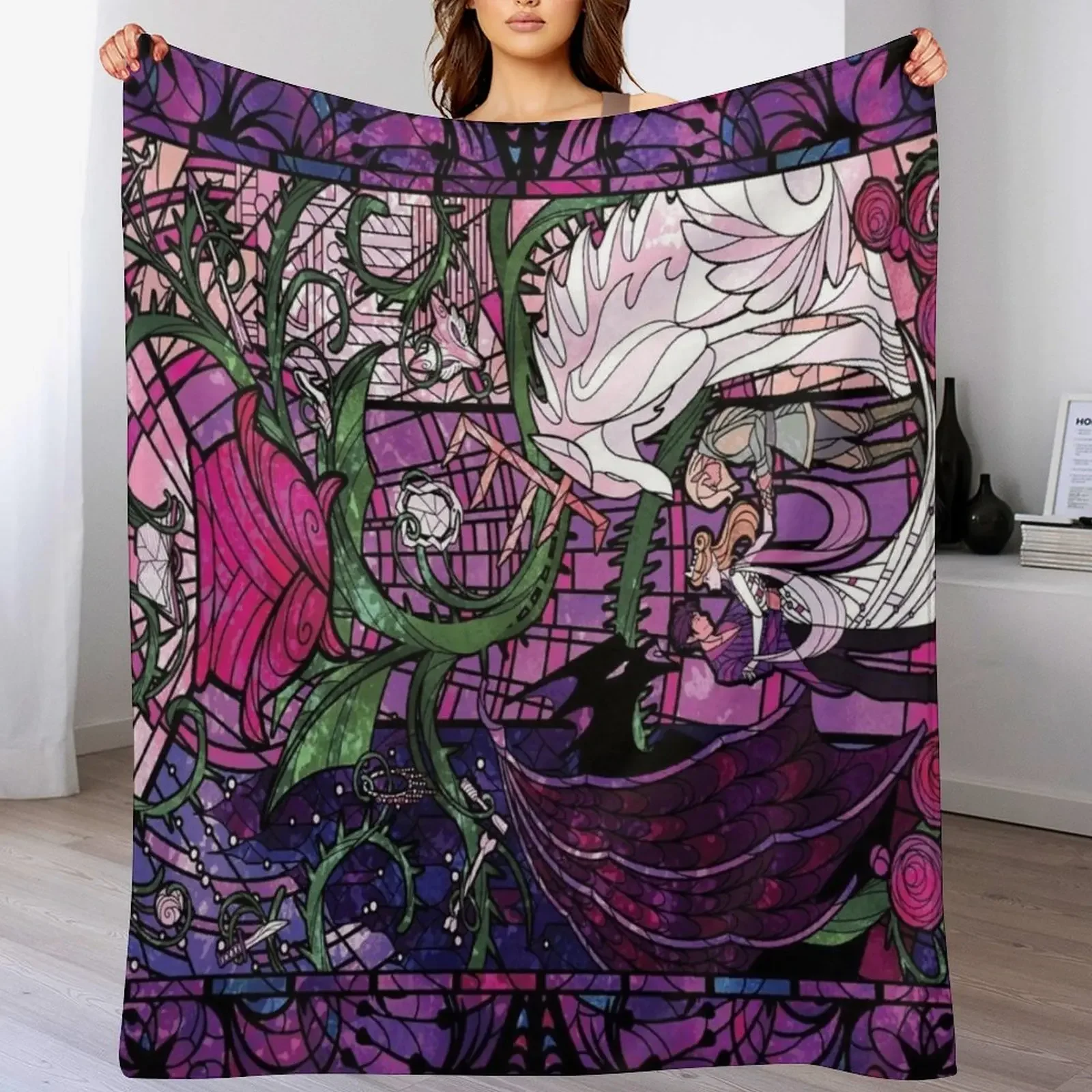 A Court of Thorns and Roses Stained Glass Throw Blanket Reusable Durable Soft Blanket for All Seasons