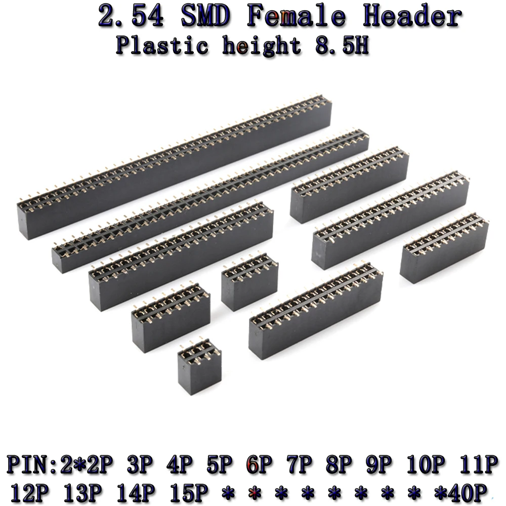 

10pcs SMT 2.54mm H8.5 Double Row Female Breakaway PCB Board Pin Header socket Connector 2.54 Pinheader 2X2 4 6 8 10 15 20 40Pin