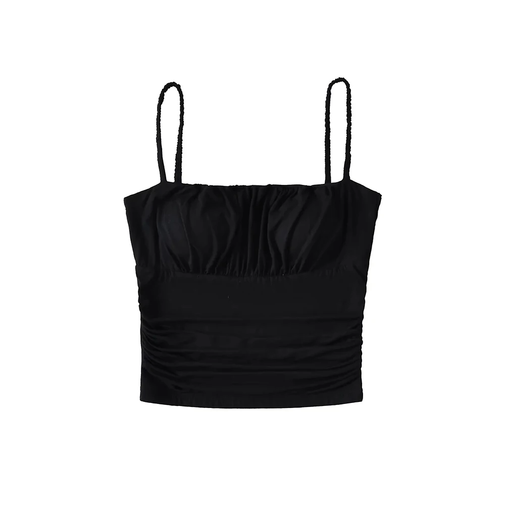 セクシーでスパイシーなプリーツストラップベスト レディース 夏新作 スリムフィット インナー/アウター トップス 胸パッド付き プリーツ入り 女性用トップス