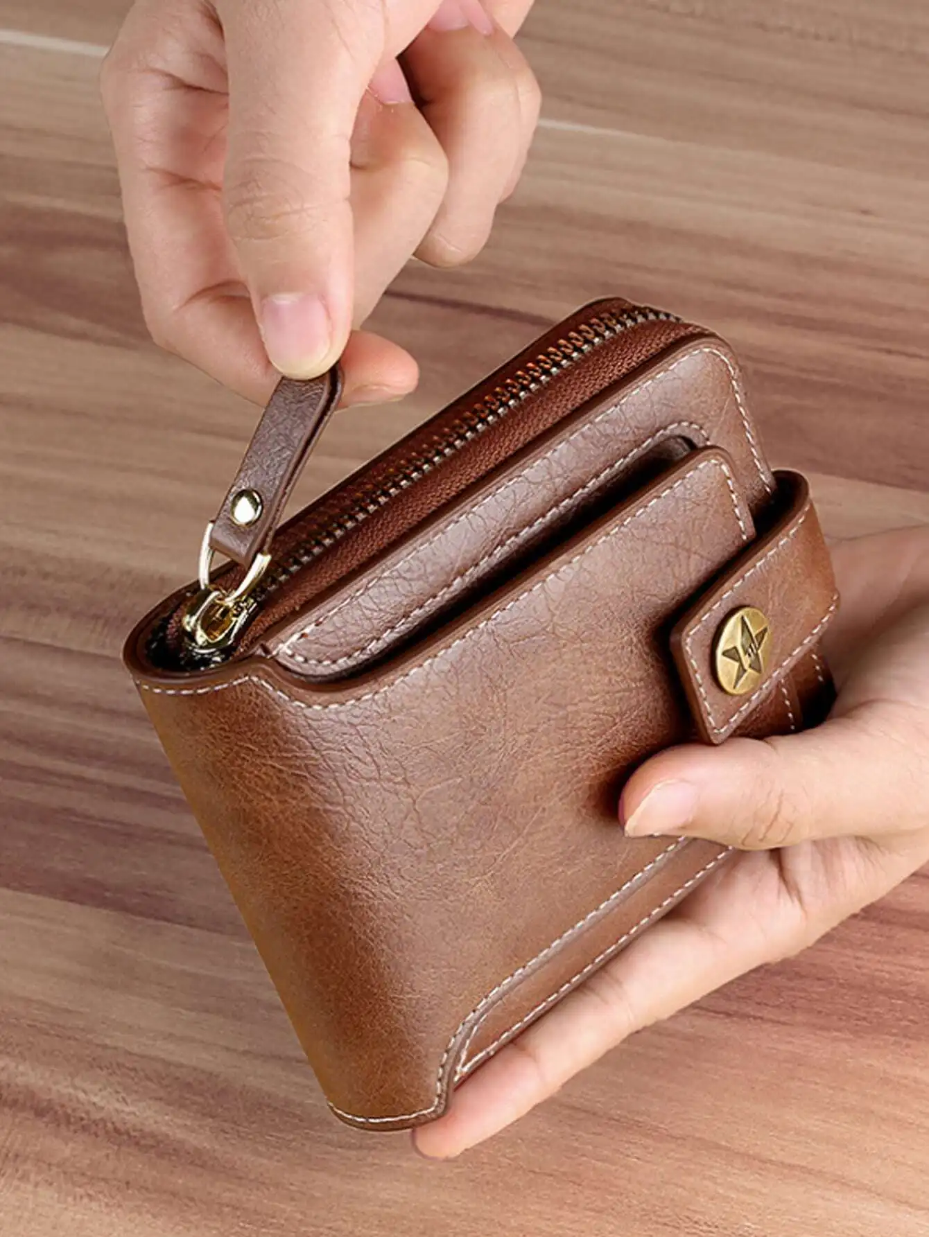 

Men Stitch Detail Small Wallet Credit Card Small Bifold Small Pouch Men Wallet Mini Thin Lightweight Multi Layer Zipper Portable