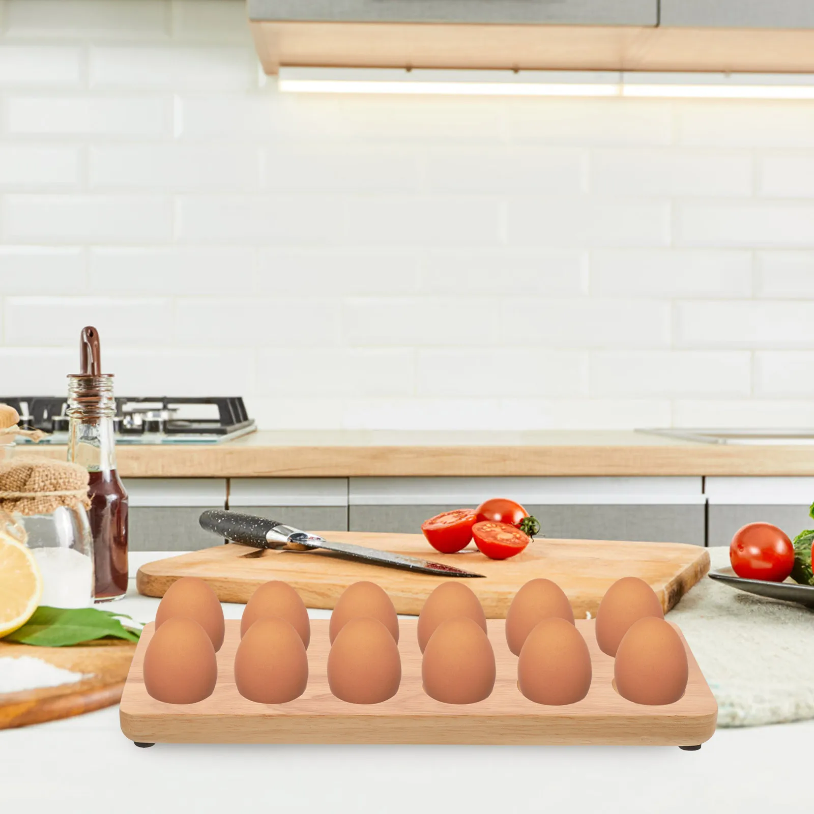 

Wooden Egg Storage Rack 12 Holes Kitchen Organizer Fresh Egg Holder Stand for Refrigerator Countertop Home Use