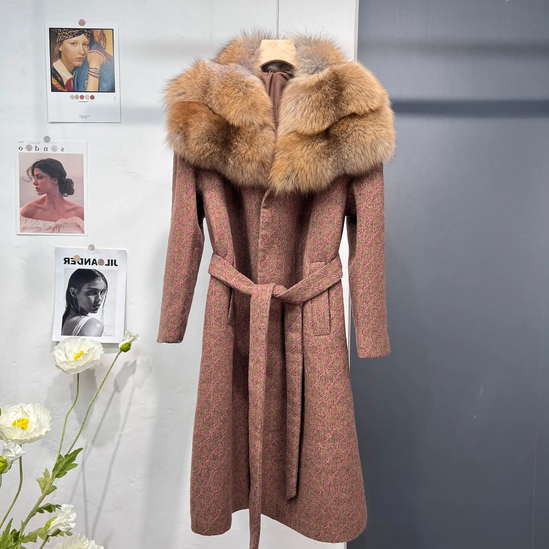 Autumn and Winter New Fur Coat Fox Large Fur Collar Wool Double sided Coat Women's Long Style 2023