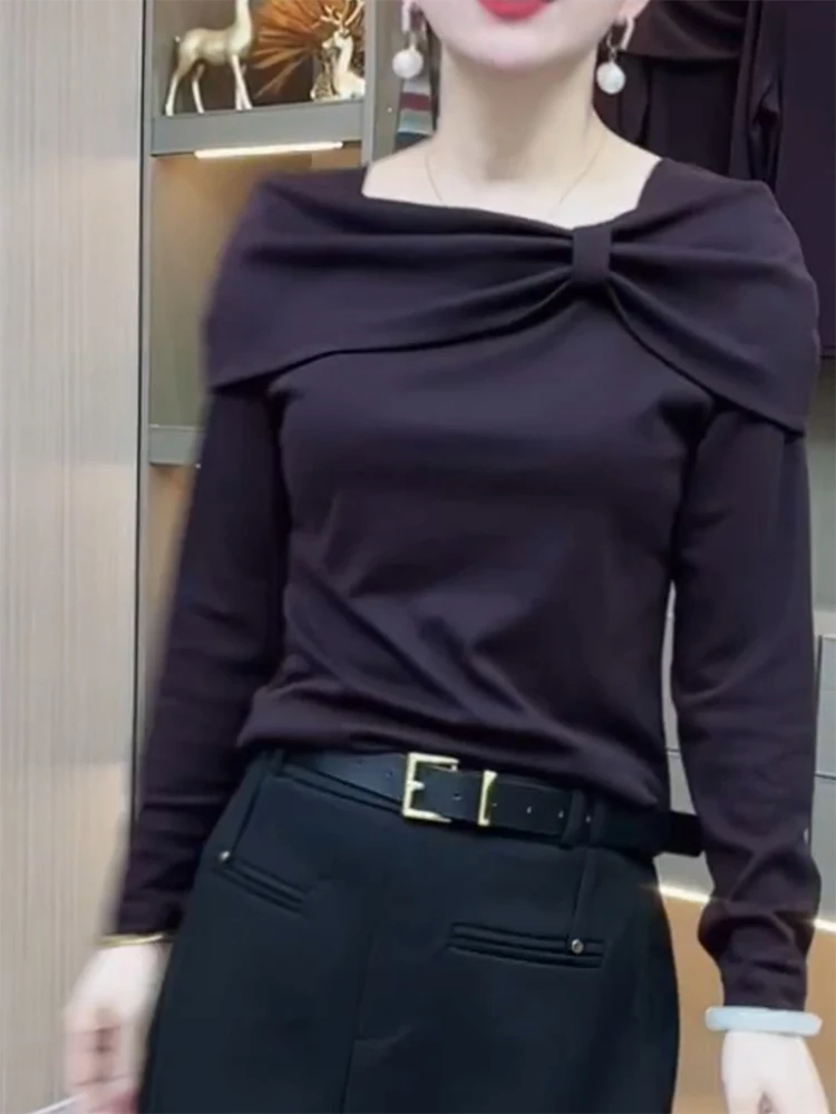 

Корейский вязаный свитер на одно плечо с узлом, модный фиолетовый топ больших размеров для женщин, осенняя новинка