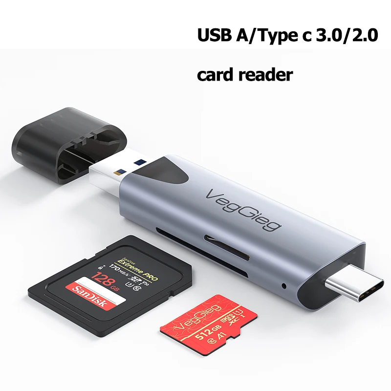 

VegGieg 2-in-1 USB 3.0 Type-C Card Reader High Speed SD TF Memory Card Adapter for Laptop & Phone OTG Card Reader
