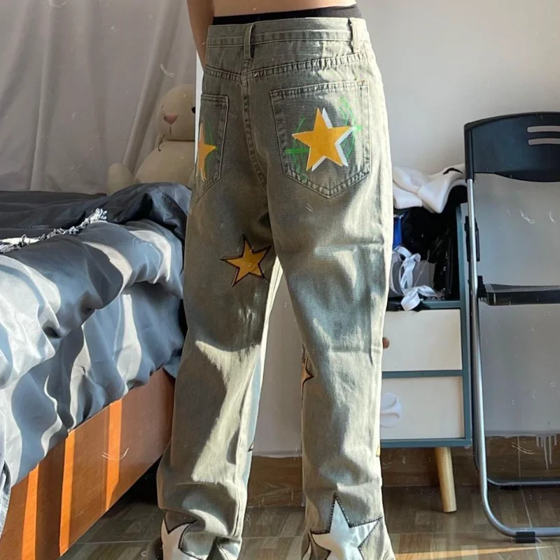 Jeans droits rétro Star pour hommes, pantalons de cow-boy vintage, baggy, fjHop, déchirés, originaux, tendance, neufs, 2024