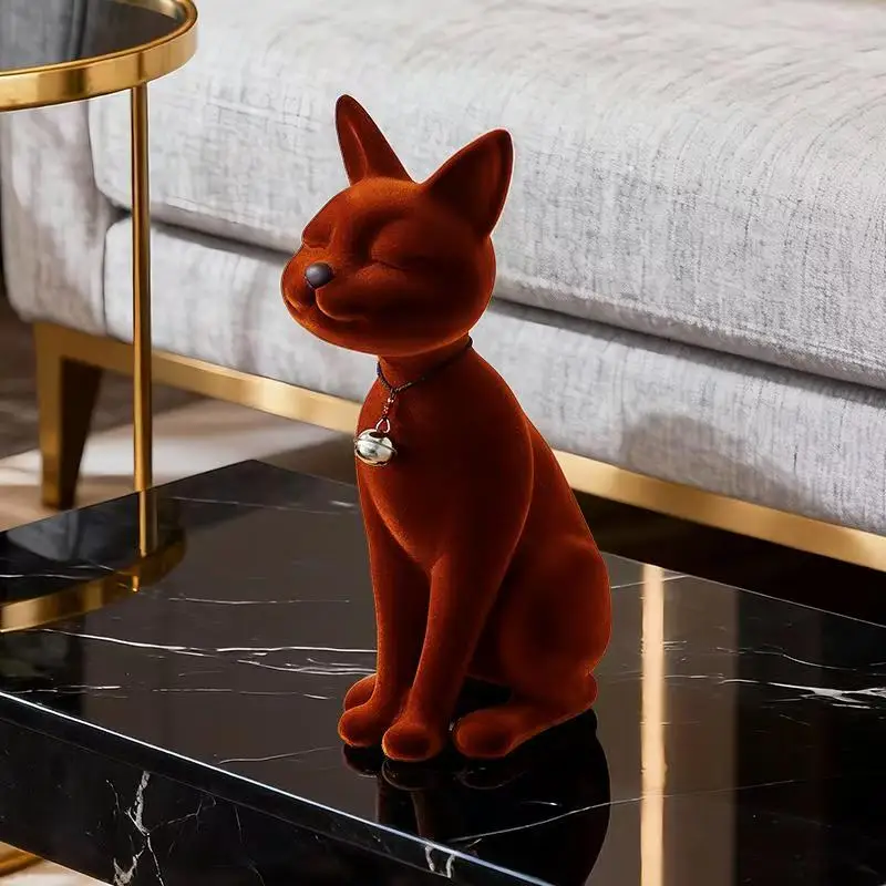 Luxury Flocked Resin Egyptian Cat Goddess Bastet Statue for Home Office Decor