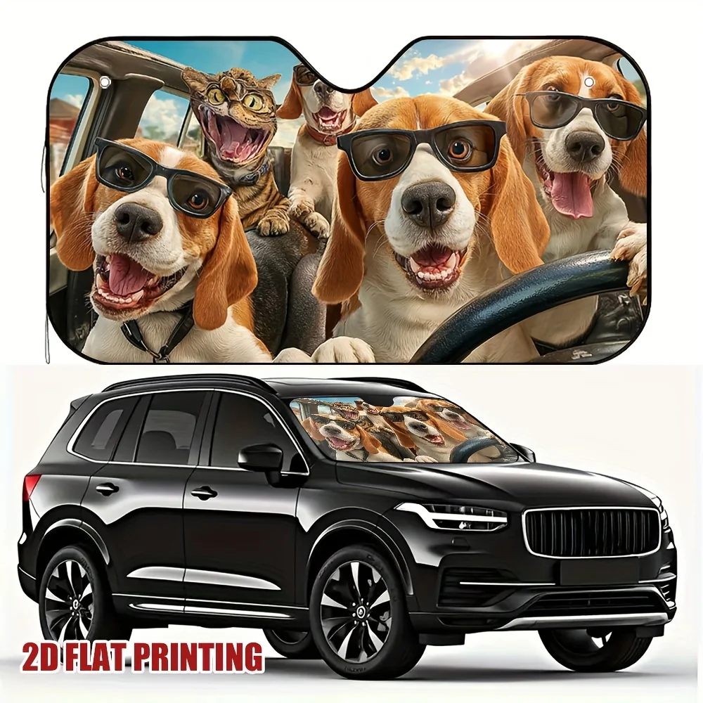 

1pc Funny Beagle Dogs On A Car Trip_00003 Stylish Car Sunshade, Ideal For Family And Road Trip Vehicles