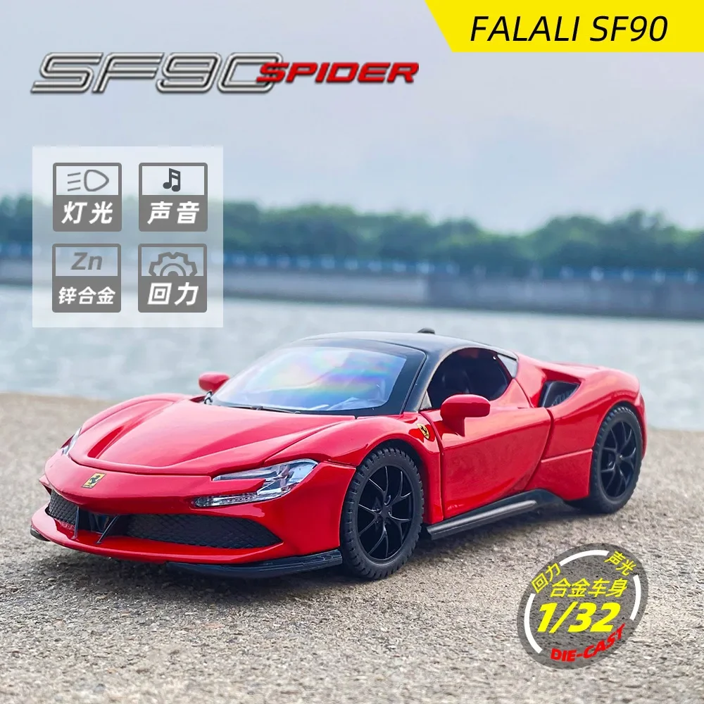 1:32 Scale Ferrari SF90 Supercar High Simulation Diecast Metal Alloy Model Car Sound Light Pull Back Collection Toy Gifts