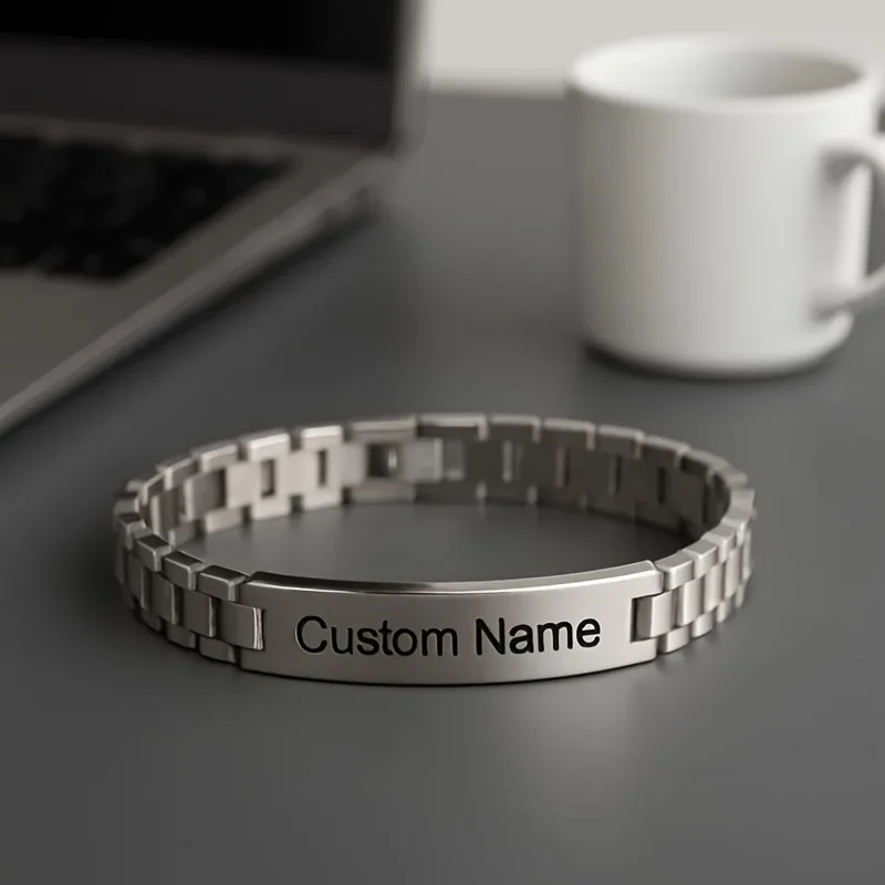 Customized Name Text Men's Bracelet, Engraved Gift
