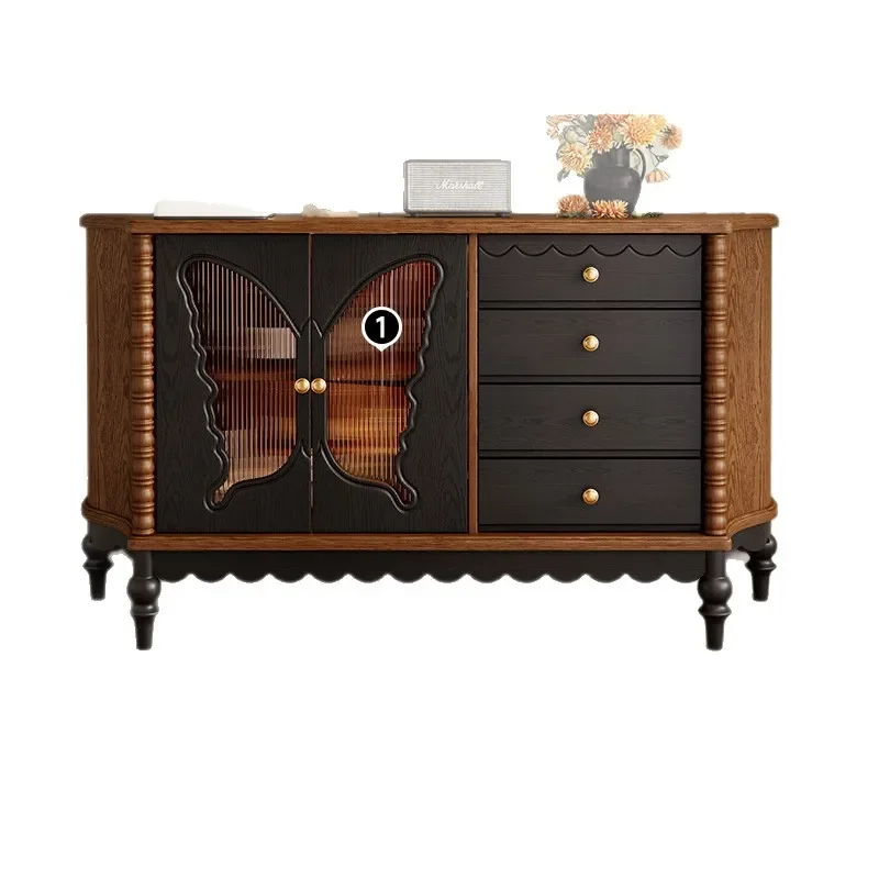 DSA French retro dining side cabinet, medium antique solid wood storage, entrance cabinet, advanced color matching decorative