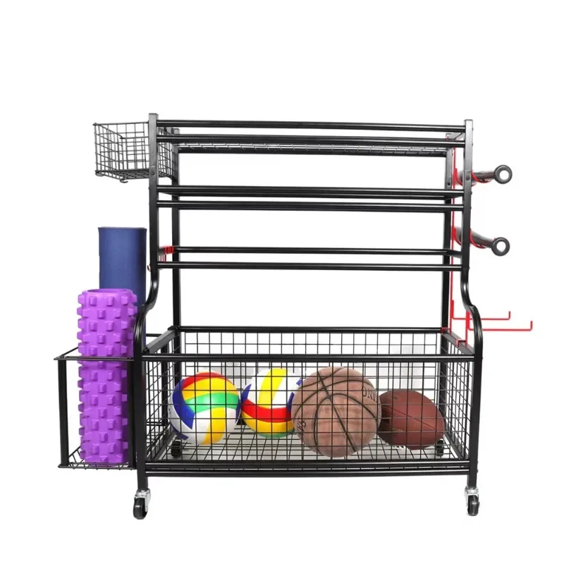 Metal Storage Racks Rolling Yoga Mat Dumbbell Multi-function Gym Ball Garage System