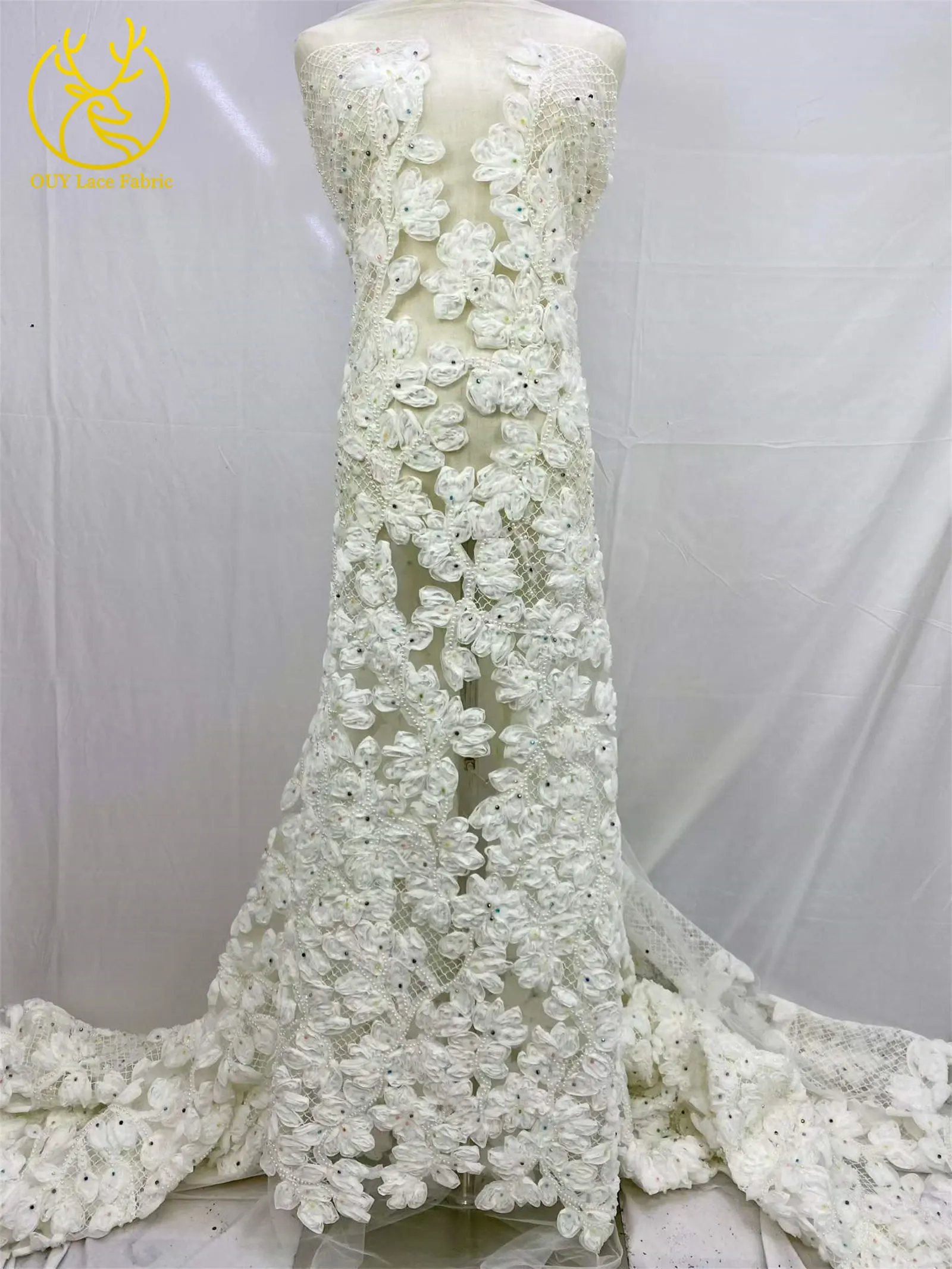 2026 Modische französische Mesh-Spitze mit Perlen und Pailletten, 3D Hochwertige nigerianische Spitze für Brautkleider und Hochzeitskleider, 5Y – Detail 8