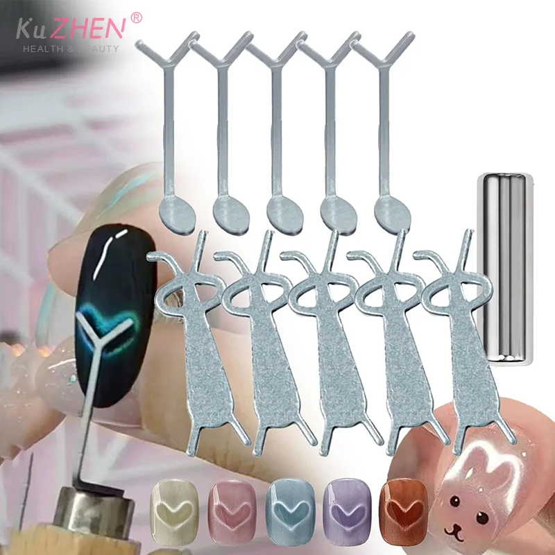 3/5pcHartvormige Cat Eye Magneet Y-vorm Cat Eye Nagelmagneet Set Liefde Patroon Magneet Geschikt voor DIYGel Polijsten Magnetisch Gereedschap