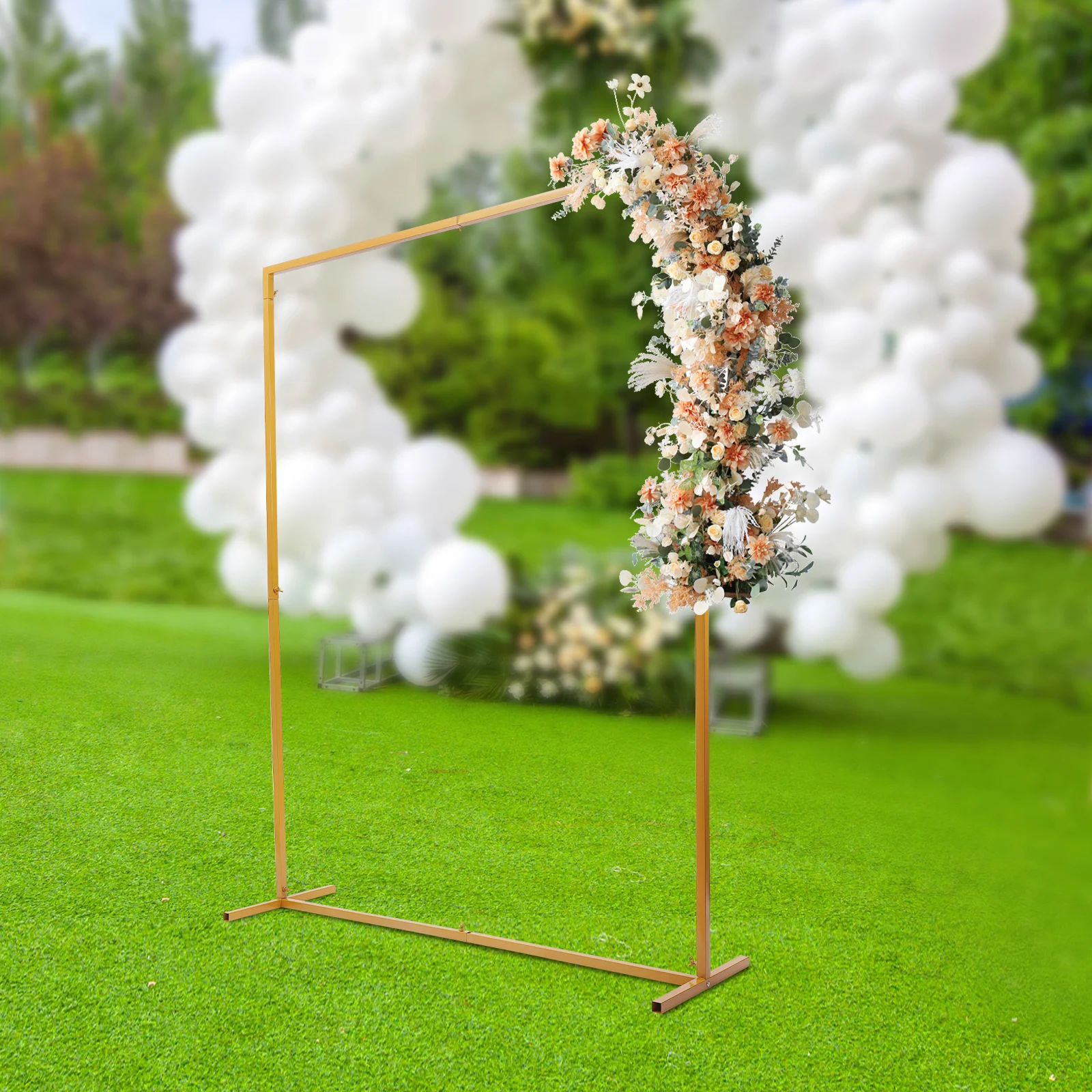 Supporto per arco nuziale 2 * 1,5 M con base in metallo quadrato sfondo da giardino cornice fiore palloncino decorazione rack oro per eventi festa di compleanno