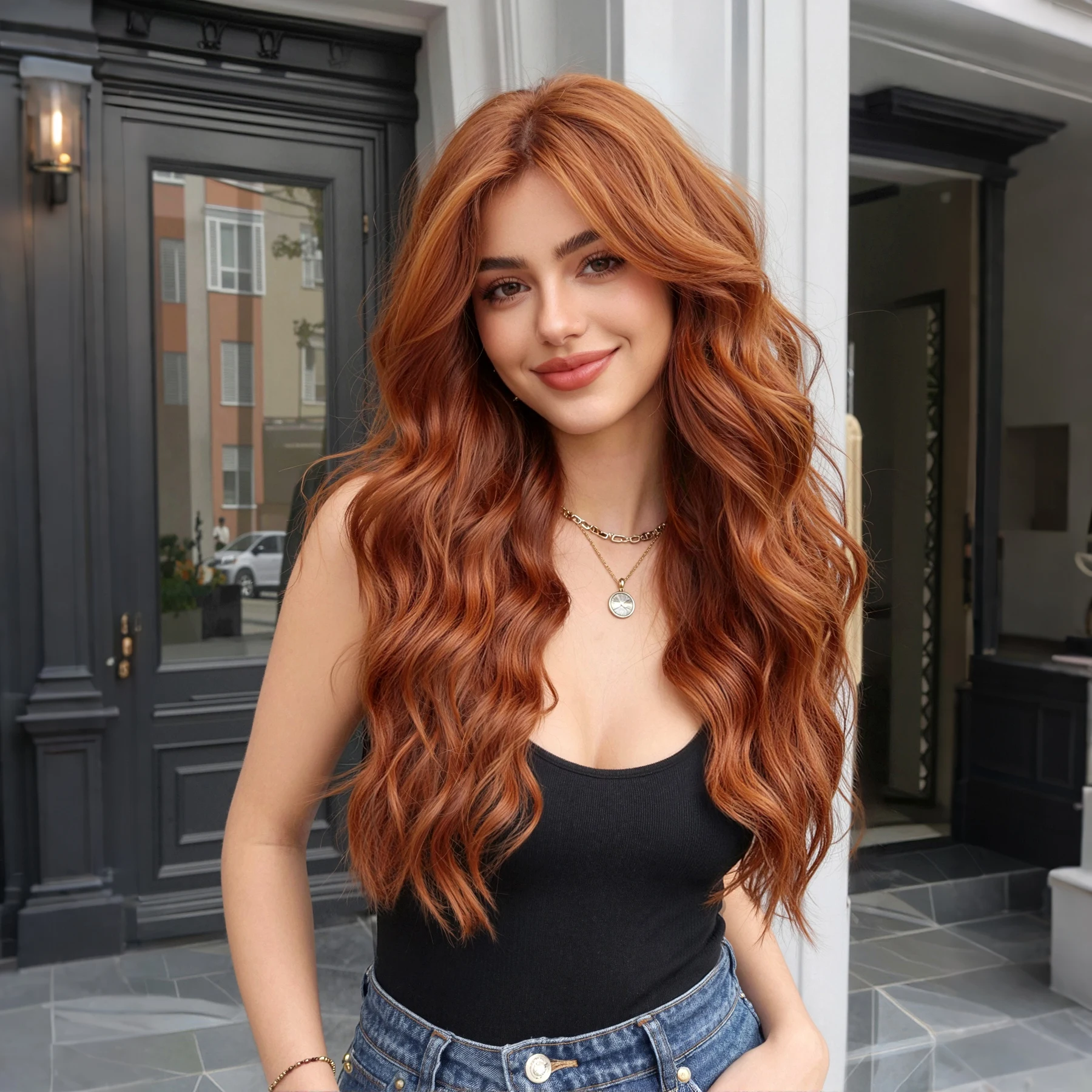 Long Wavy Copper Brown Wig Without Bangs for Women Natural Vibrant Auburn Synthetic Hair Heat Resistant Fiber Daily Wear Cosplay