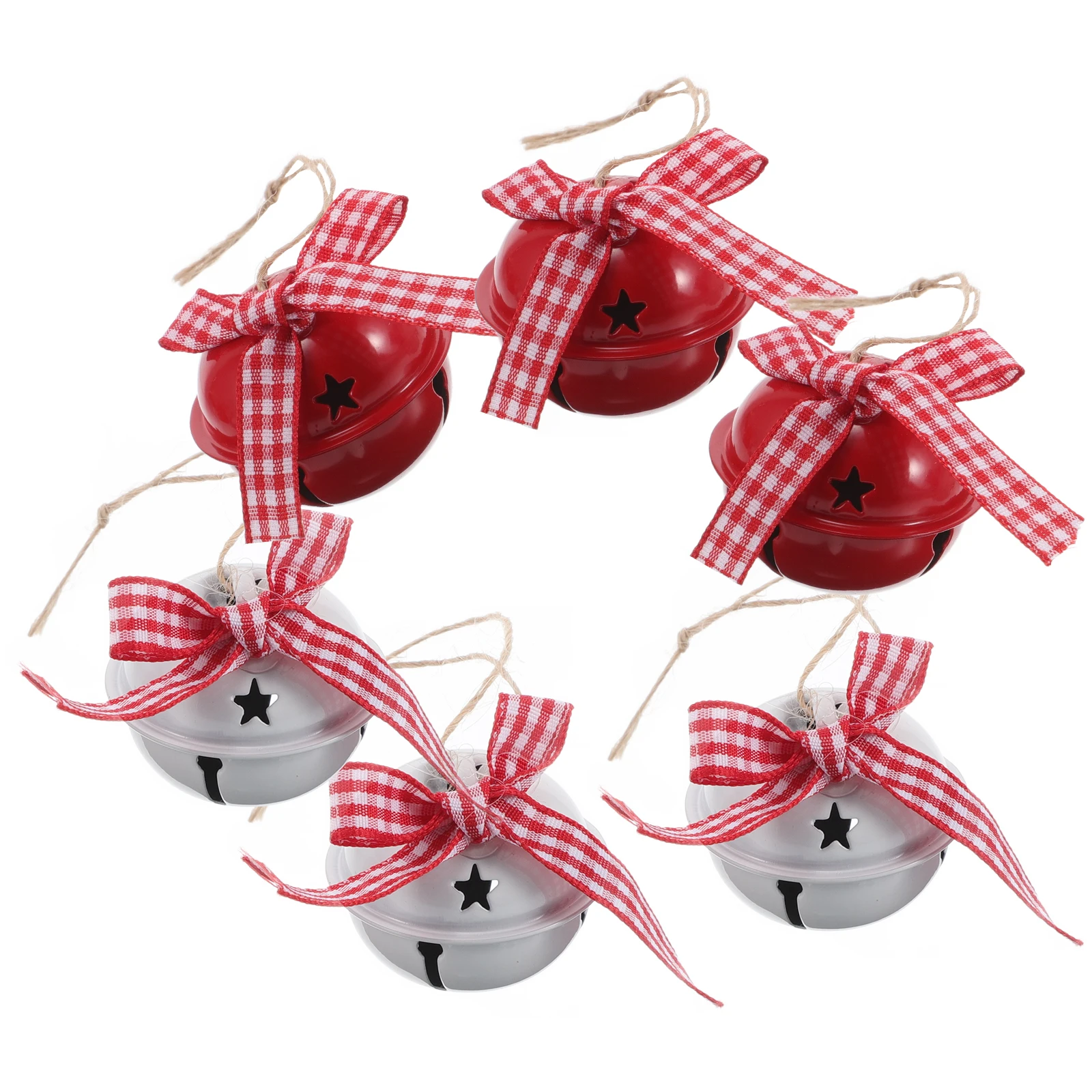 

6pcs Metal Hanging Ornament Christmas Tree Decoration For Car Holiday Wedding Party Diy Jingle Bells Pendant Rustic Wreath Decor