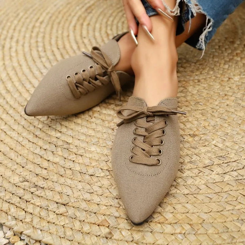 

Fashion cross lace pointed toe women mules slip on slippers