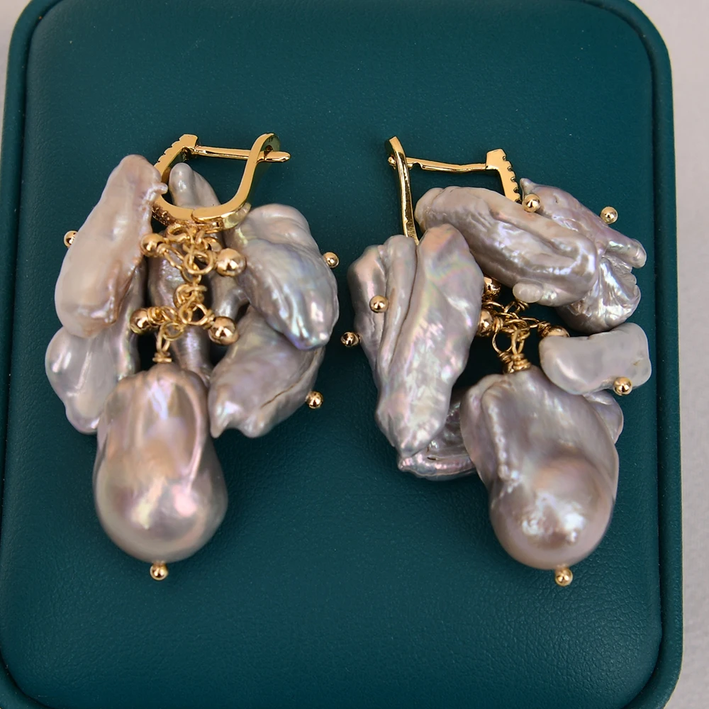 GG مثقف رمادي بيوا كيشي لؤلؤة متدلية أقراط اللؤلؤ الباروك الزركون معبد هوك