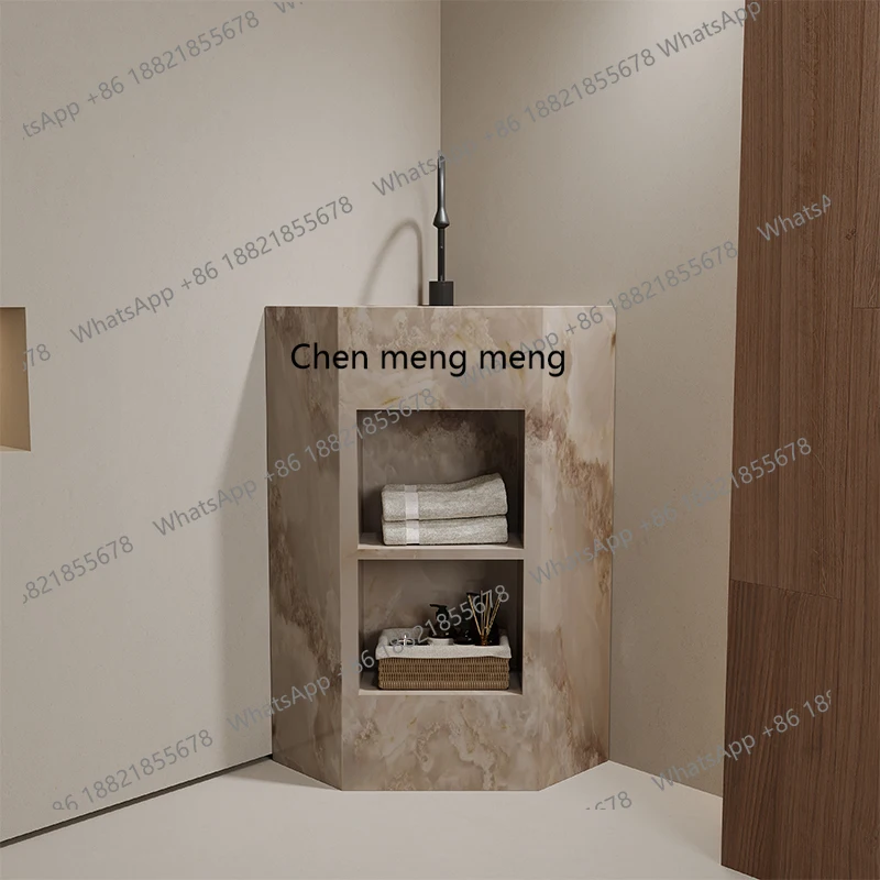 Lavabo de columna Triangular de losa de roca para villa de Hotel, lavabo para patio exterior, lavabo integrado tipo suelo, piscina de mano