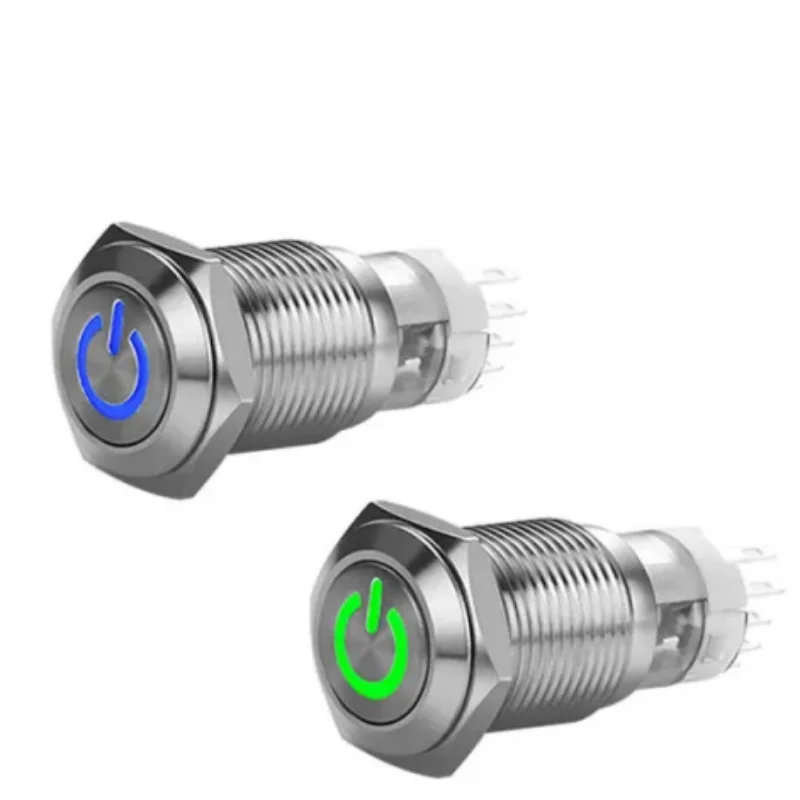 

12 мм светодиодный светодиодной металлической кнопкой, кнопка мгновенного/фиксации, автоматический сброс, водонепроницаемая подсветка, отметка мощности 3 в, 5 В, 12 В, 24 В, 220 В