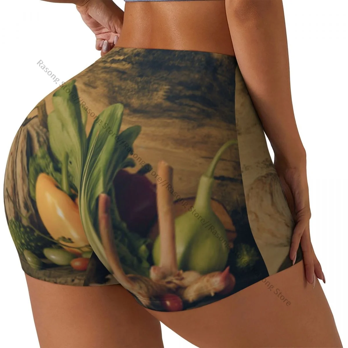 

Шорты для бега с эффектом пуш-ап, эластичные шорты для бега с овощами и фруктами, спортивные шорты, женская одежда для спортзала