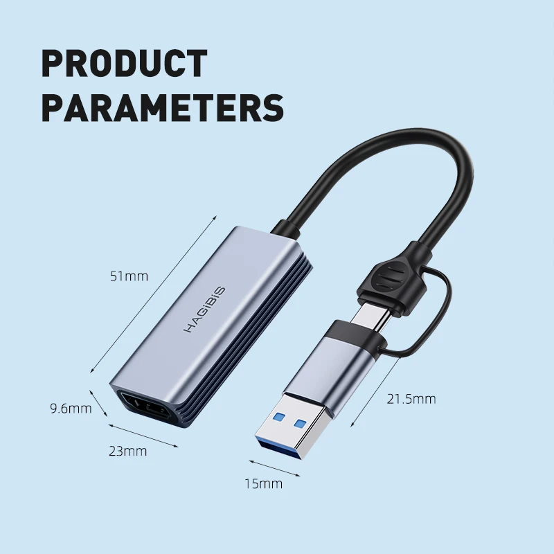 Hagibis การ์ดจับภาพวิดีโอแบบ USB 3.0, การ์ดจับภาพ100W PD สำหรับ meta Quest 3 iPad HDMI ไปยัง usb/ Type-C เครื่องบันทึกวีดีโอสตรีมสดสำหรับเล่นเกม