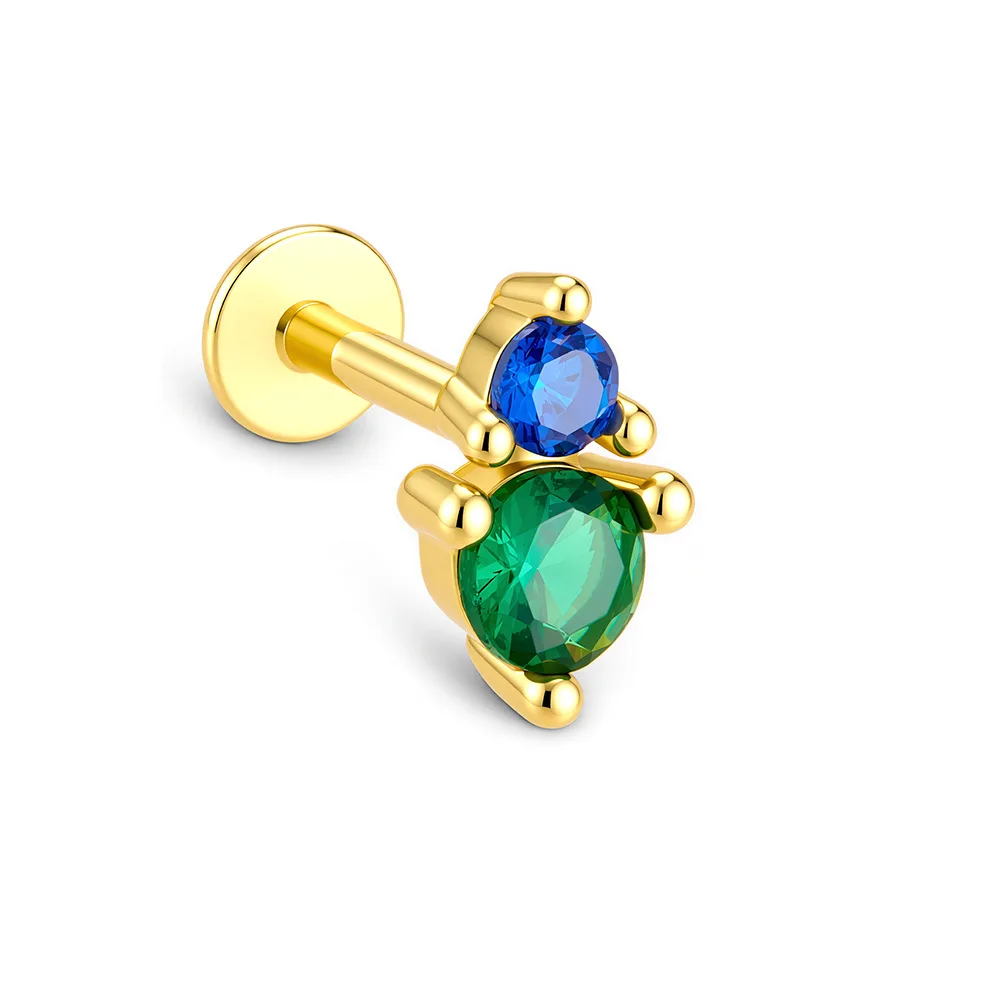 Dave&di S925 Pure Silver Flat Bottomed Flat Push Puncture Exquisite Colored Zircon Ear Studs European And American Cross-border