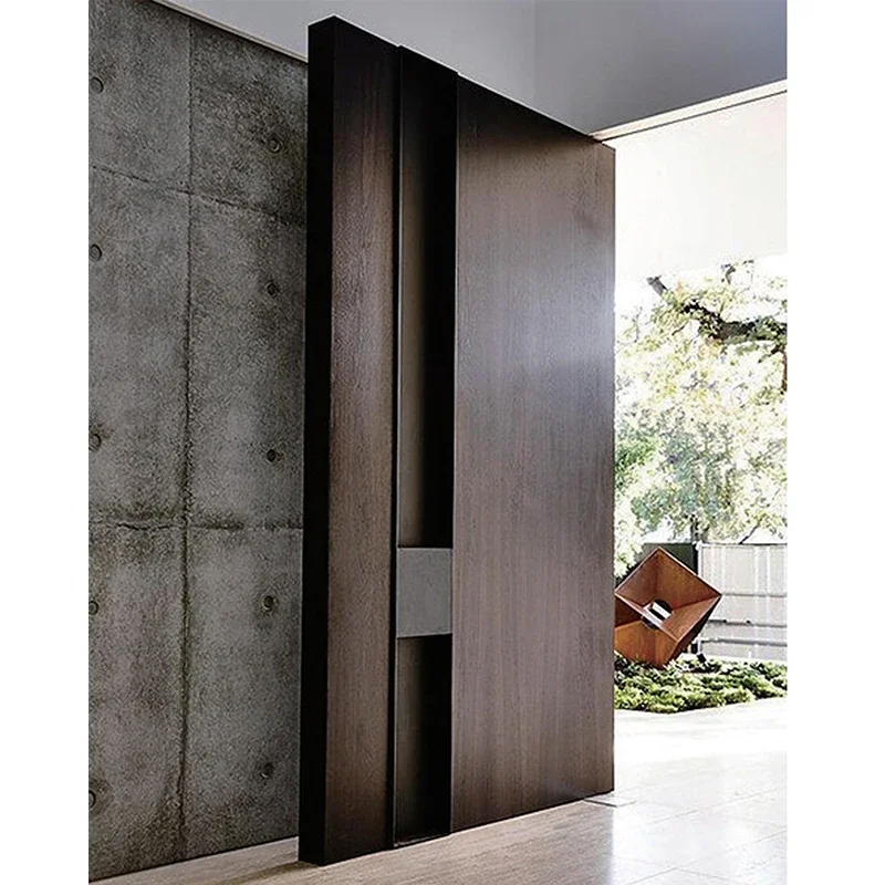 Puerta delantera de madera, tamaño personalizado, Metal de acero de lujo exterior, puertas principales de entrada pivotante duraderas y resistentes para el hogar moderno