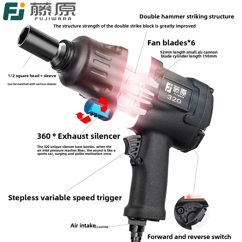 Professional Grade 1/2'' Pneumatic Impact Wrench Set with Sturdy Storm Air Gun and Accessories AA