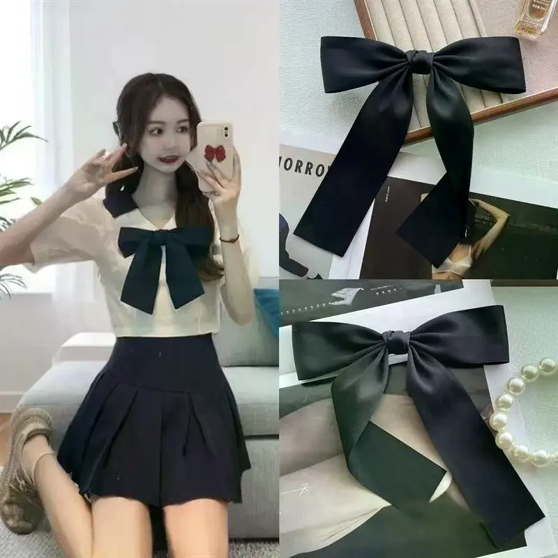 Black Bow Brooch With Ribbon And Safety Pin Simple Corsage Women's Clothing Accessories Fashion Jewelry