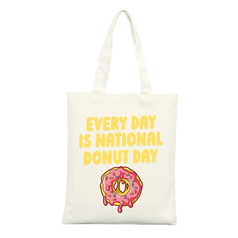 Donut Graphic Canvas Tote Bag, Casual Style for Daily Shopping and Summer Outings