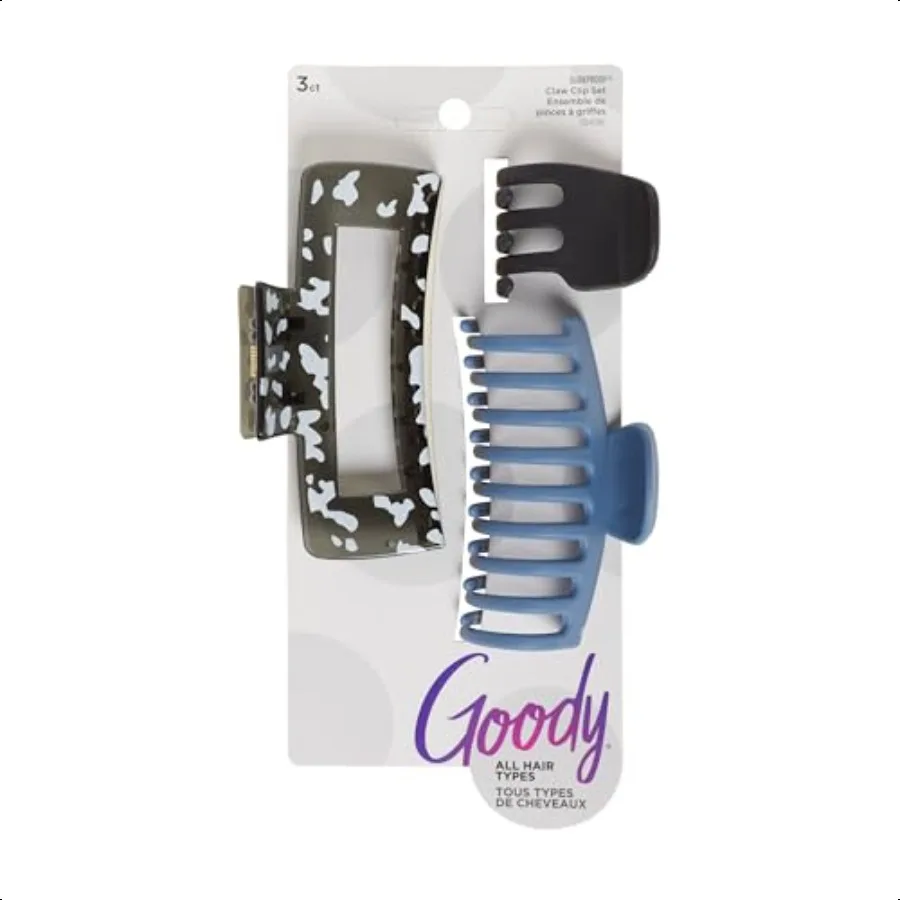 

SlideProof Rectangular Claw Clips 3 Ct 1 Small + 2 Large Claw Clips Cool Tones Styling Accories with Secure Grip Hair Accories