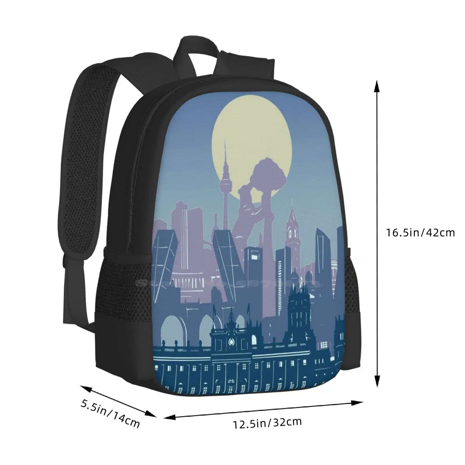 Tas sekolah Madrid Skyline, ransel kapasitas besar Laptop Madrid Spanyol Skyline Madrid City Skyline Madrid Cityscape Madrid