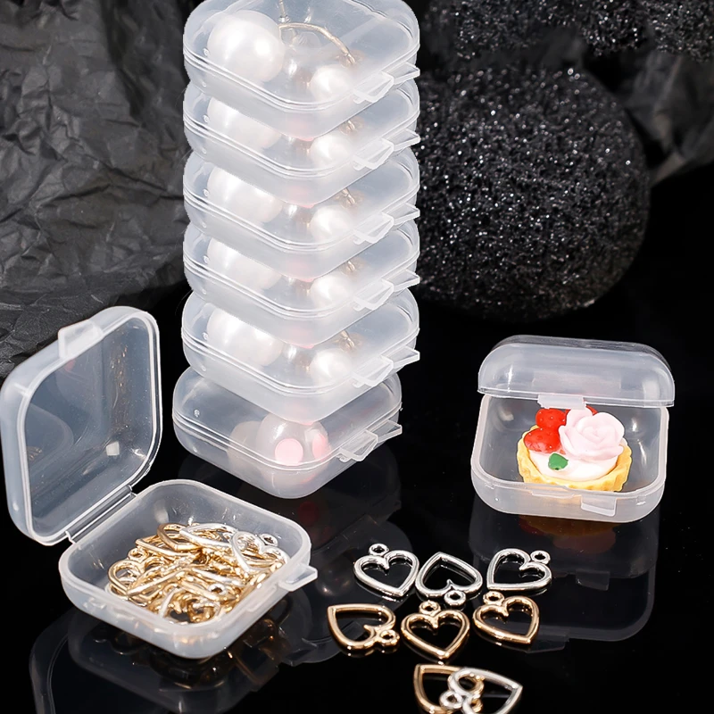 5/10pcs Mini Square Storage Box Transparent Plastic Flip Cover Small Case Pill Jewels Dustproof Storage Pack Boxes Wholesale